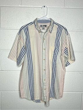 < Vintage CC Sport Men’s Pastel Cotton Striped Button Up Shirt >